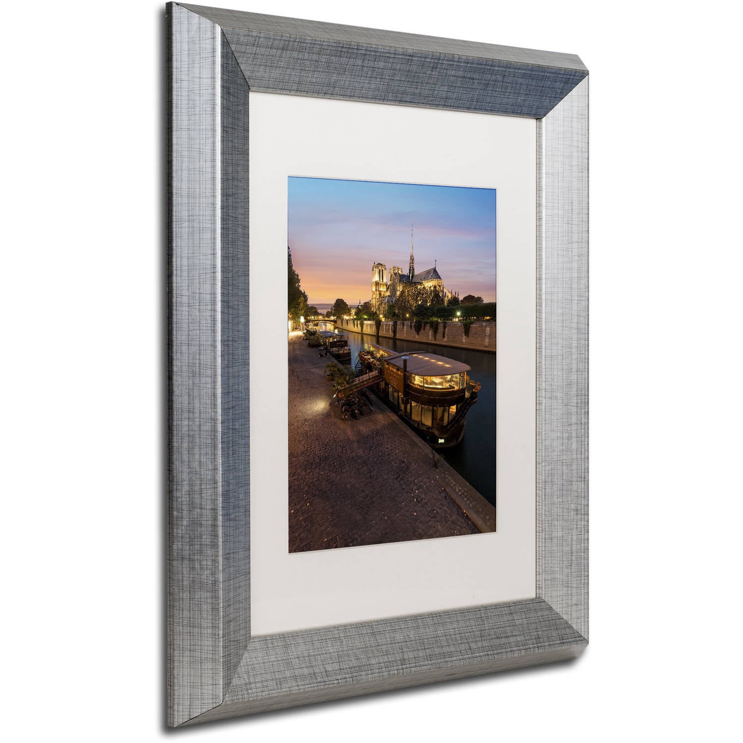 Trademark Fine Art "Sunset in Notre Dame de Paris" Canvas Art by Mathieu Rivrin, White Matte, Silver Frame