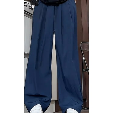 American Vintage Navy Blue Pants Men's Summer Thin Ice Silk Speed Pants Draped Straight Loose Wide Leg Pants