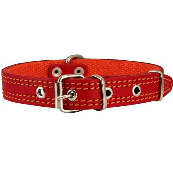 Dogs My Love Genuine Leather Dog Collar Padded Red 3 Sizes (11.5"-14")