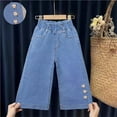 thumbnail image 2 of Zwiiyzr 2-8 Years Toddler Girl Cropped Jeans Solid Color Summer Printed Baby Botton Long Pants Denim Cute Pants Capris Blue, 2 of 3