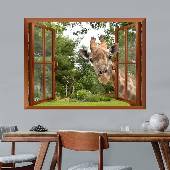 wall26 - une Girafe Curieuse Collant Sa Tête dans une Fenêtre Ouverte Autocollant Mural/mural Amovible - 24"x32 Pouces