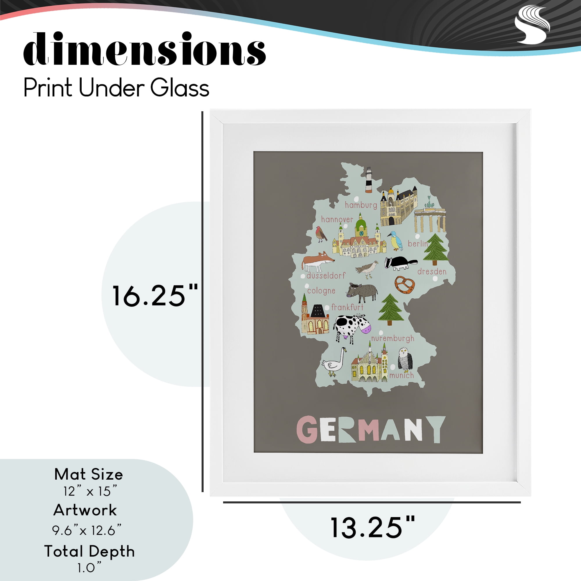 Kid's Map of Germany White Framed Print Under Glass, design by Carla Daly