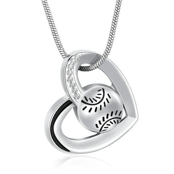 Heart Urn Necklace for Ashes Baseball Cremation Jewelry for Ashes Stainless Steel Memorial Ashes Pendant Keepsake Necklace Jewelry for Women Men