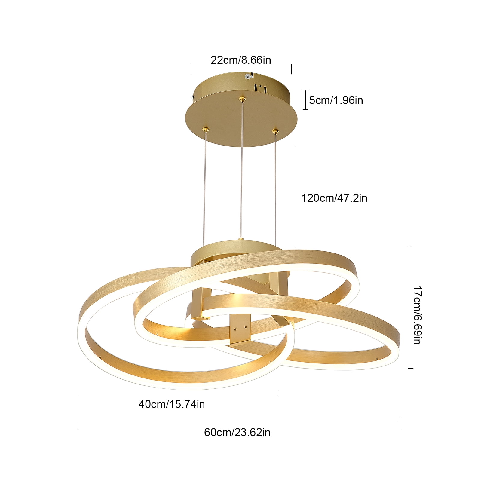 Modern 3-Ring Wave Dimmable Kitchen Island LED Chandelier Light with Remote Control,Height Adjustable Pendant Light Hanging Ceiling Light Fixture Gold/Silver