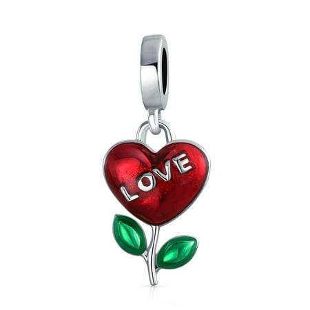 Heart Dangle Phone Charm - Love Grows Flower Plant Red Heart Dangle Charm Bead For Women Girlfriend 925 Sterling Silver Fits European Bracelet