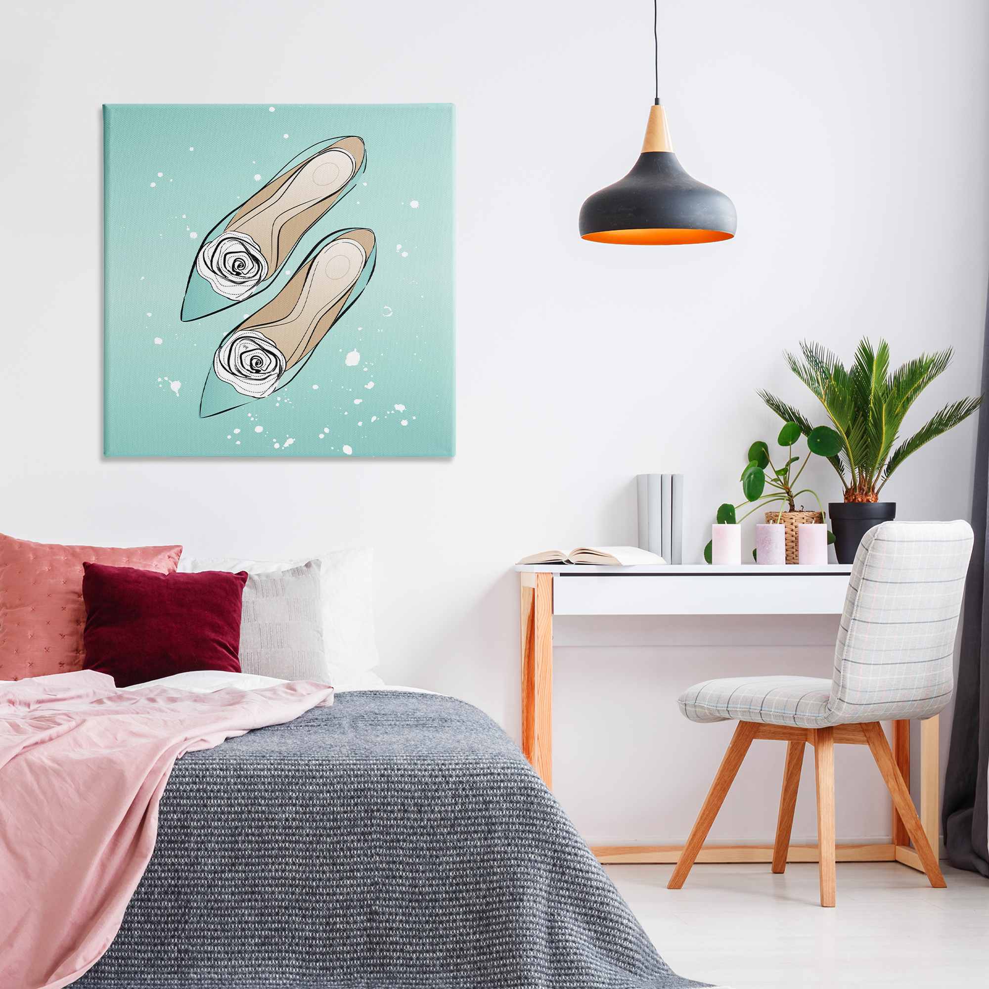Stupell Industries Blue Shoes with Flowers Beauty & Fashion Painting Gallery Wrapped Canvas Art Print Wall Art, 36 x 36
