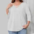 thumbnail image 6 of Lenpel Plus Size Tops for Women 3/4 Length Sleeve Criss Cross V Neck T Shirts Loose Tunic Blouses Soft Casual Tees(White,X-Large), 6 of 6
