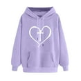thumbnail image 3 of Jinhomg Cute Heart Hoodies for Women 2024 Trendy Kangaroo Pocket Sweatshirt Fall Causal Cozy Long Sleeve Pullover Top with Drawstring Purple XXL, 3 of 4