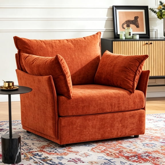 JULY'S SONG 24.5" Deep Seat Accent Chair, Modern Sofa Chairs in Living Room, Upholstered Oversized Chair with Detachable Cover & Removable Backrest, Terracotta