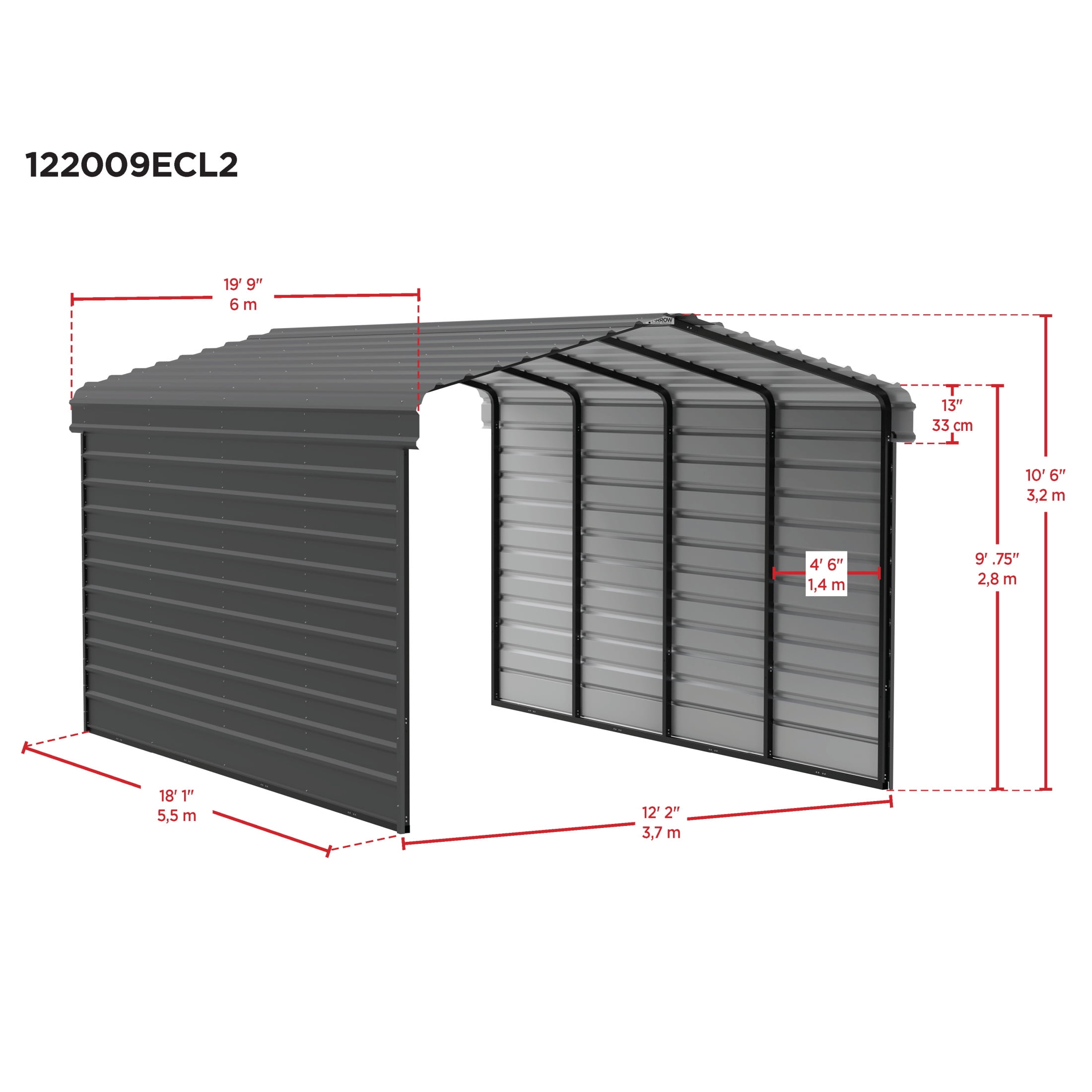 Arrow 20 x 12 x 9 ft Eggshell Steel Carport With 2 Side Wall Kit