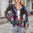 thumbnail image 3 of Jackets for Women Winter Coat Jackets Flannel Stand Collar Jacket(Tropical Birds Floral Print,Size:S-4XL), 3 of 7