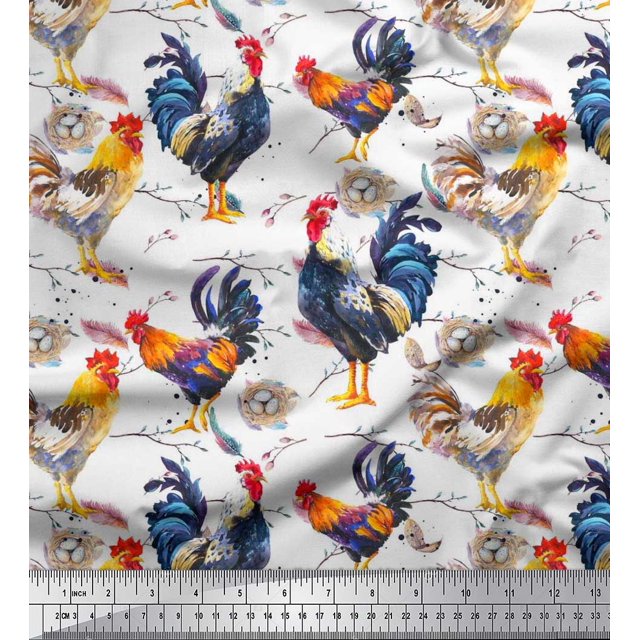 Soimoi Poly Georgette Fabric Eggs,Nest & Hen Bird Decor Fabric Printed Yard 42 Inch Wide