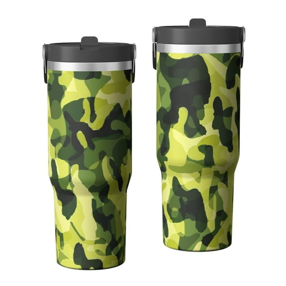 Camouflage 30oz Handheld Travel Tumbler with Handle – Double Wall Stainless Steel Insulated Cup, Flip Straw Lid, Leak-Proof & BPA-Free for Hot and Cold Drinks – Durable Coffee & Juice Mug Black