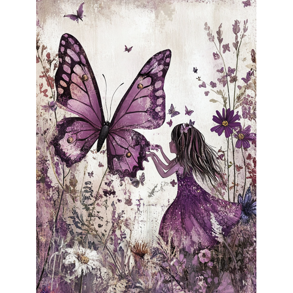 Purple Butterfly and Girl Canvas Wall Art,Suitable for Living Room, Bedroom, Bathroom, Office, and Dinning Room Decoration.