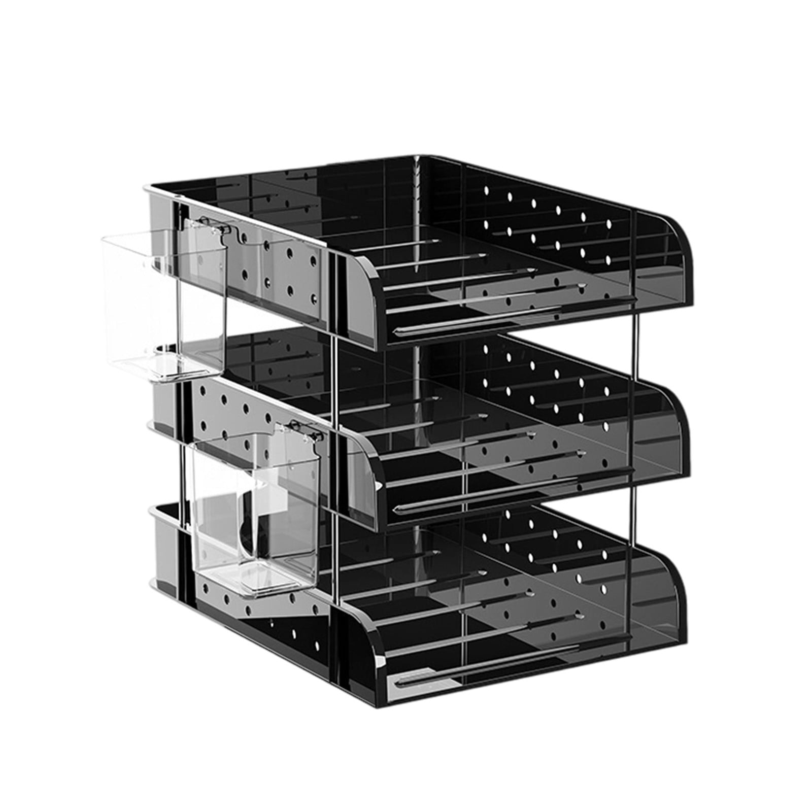 Usloyux Under $5 Desk Organizer and Storage,3 Tier Desktop File Organizer, Acrylic Clear Stackable Desktop Paper Organizer Letter Tray Shelf for File Paper, Letter, A4 File, Books, Notes