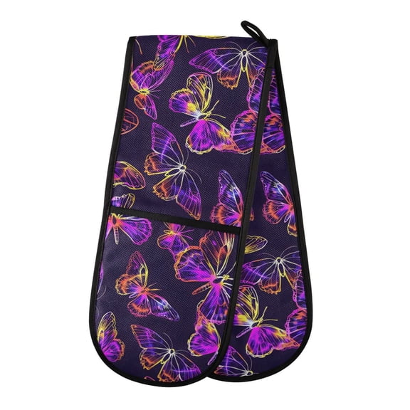 Dailycode Double Sided Oven Mitt with Loop Heat Resistant Kitchen Long Potholders 7" x 35" Colorful Butterflies Outline