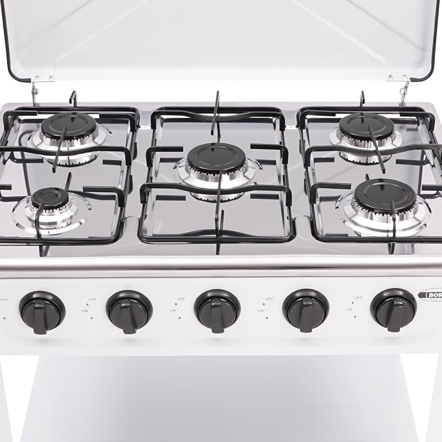 Portable Gas Stove, 5 Burners with Support Leg Stand and Wind Blocking Cover, Manual Ignition Camping Stove for RV, Backyard, Apartment Outdoor Cooking (White)