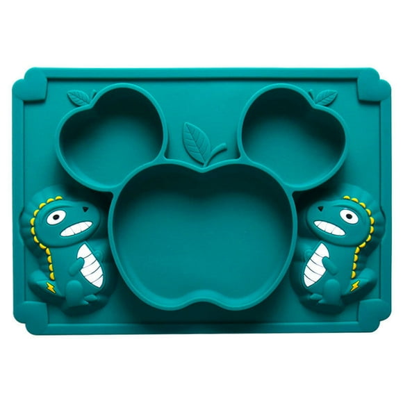 Mistaha Creative cartoon silicone dinner plate baby baby food supplement suction bowl plate integrated non-slip partition plate wholesale green