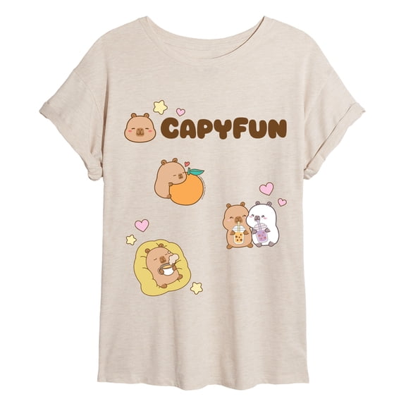 CapyFun - Capybara Icons - Juniors Oversized Graphic T-Shirt