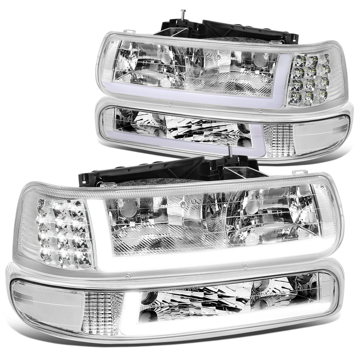 Chrome//Clear LED Look Bumper Signal Lights for 03-06 Chevy Silverado 1500-3500HD