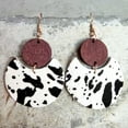 thumbnail image 6 of Wood Circle Cutout Cowhide Genuine Leather Statement Earrings Women Fall Jewelry, 6 of 9