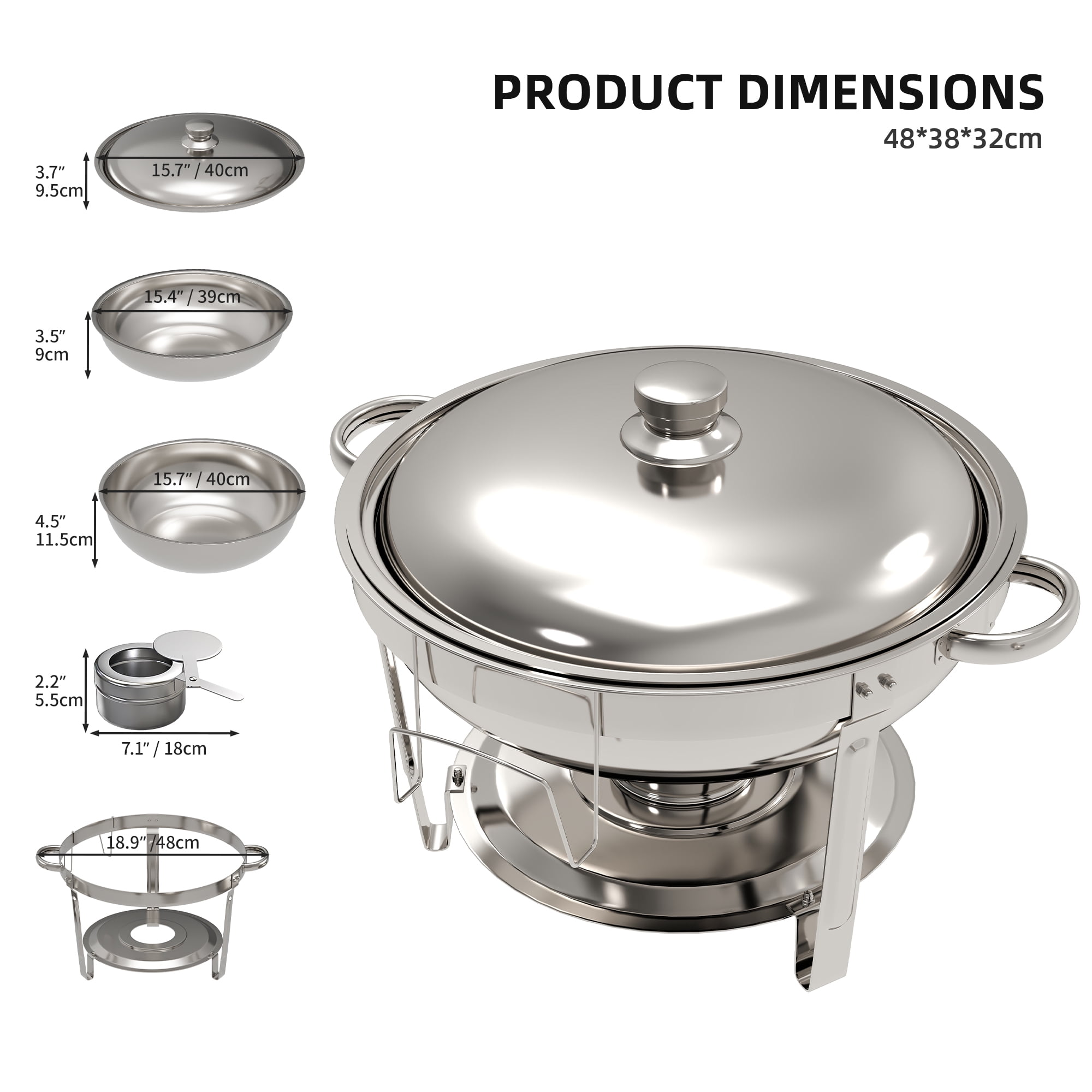 Uforic Chafing Dish Buffet Set, 4 Pack 9L Stainless Steel Round Catering Warmer Set with Water Pan