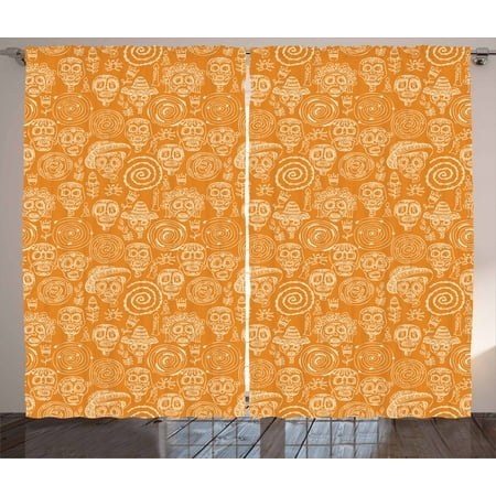 Sugar Skull Curtains 2 Panels Set Doodle Dia De Los Muertos