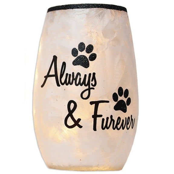 Stony Creek Always & Furever Dog Memorial, Sympathy, Bereavement Lighted Vase 5.25 x 3.25 x 3.25" Pet Memorial - NEW