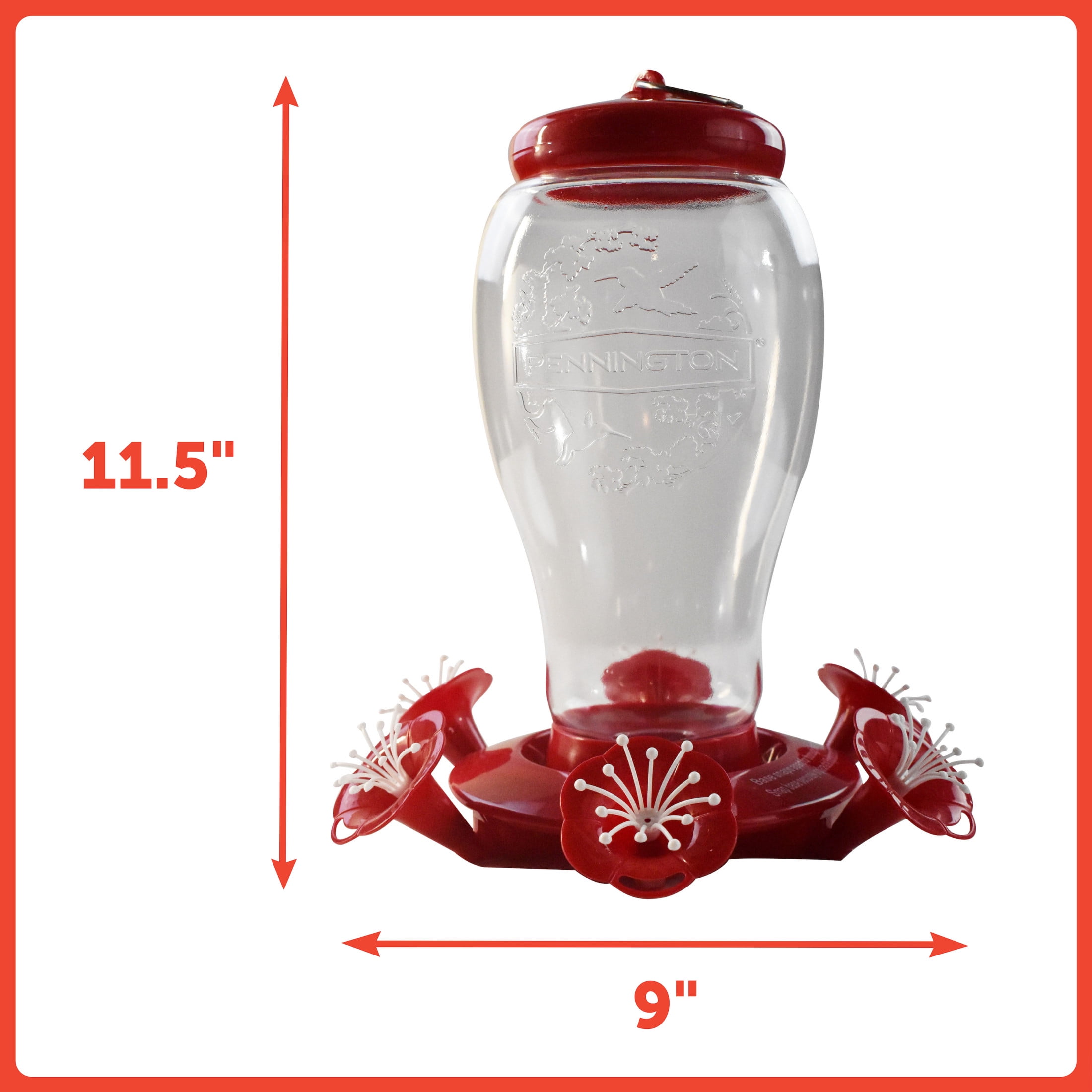 Pennington Large Plastic Red Hummingbird Bird Feeder, 64 oz. Capacity