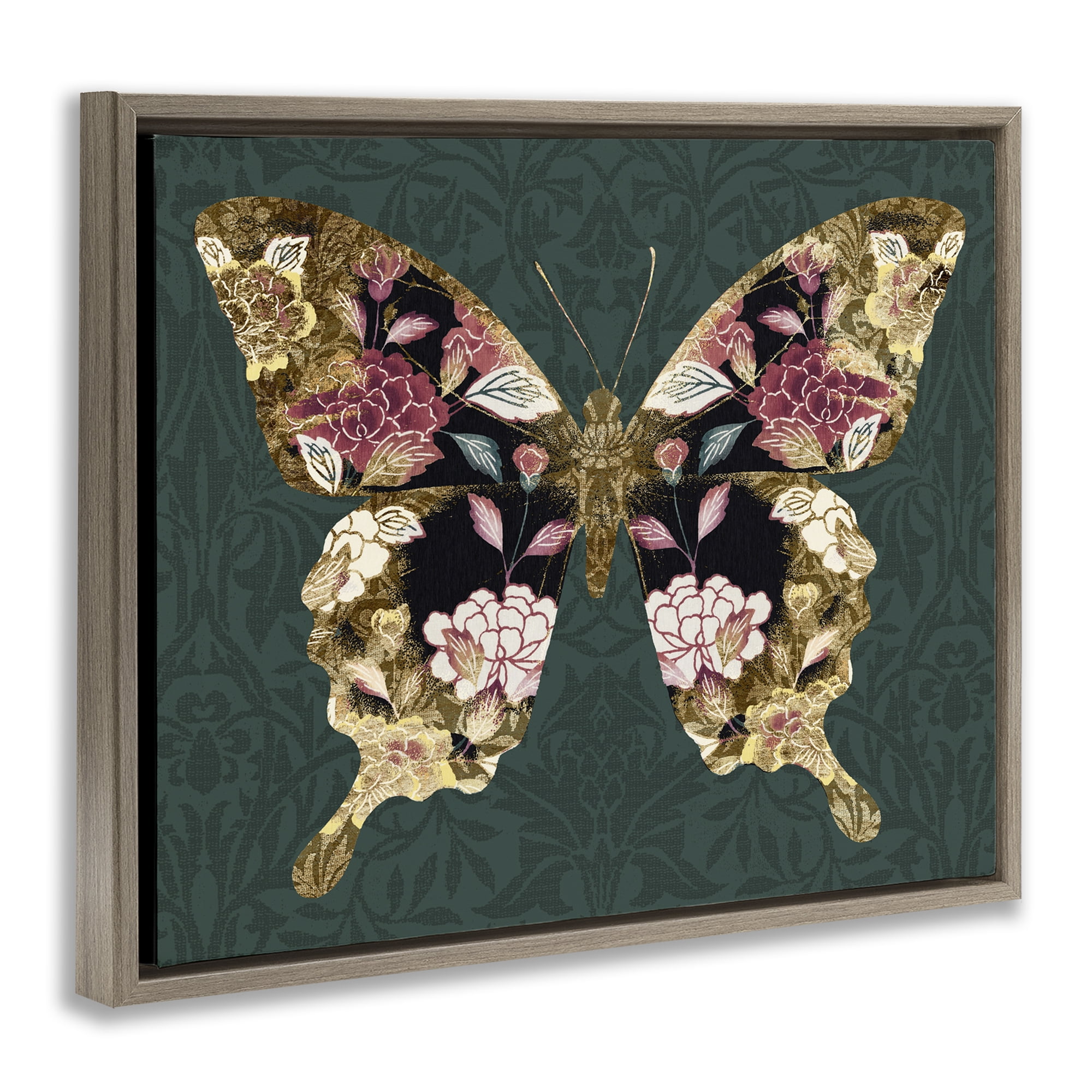 Stupell Industries Traditional Florals Butterfly Animals & Insects Painting Brown Floater Framed Canvas Art Print Wall Art, 21 x 17