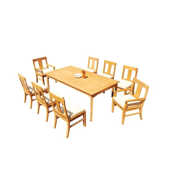 Grade-A Teak Dining Set: 8 Seater 9 Pc: 83" Rectangle Table And 8 Osborne Arm Chairs Outdoor Patio WholesaleTeak #51OS-0109