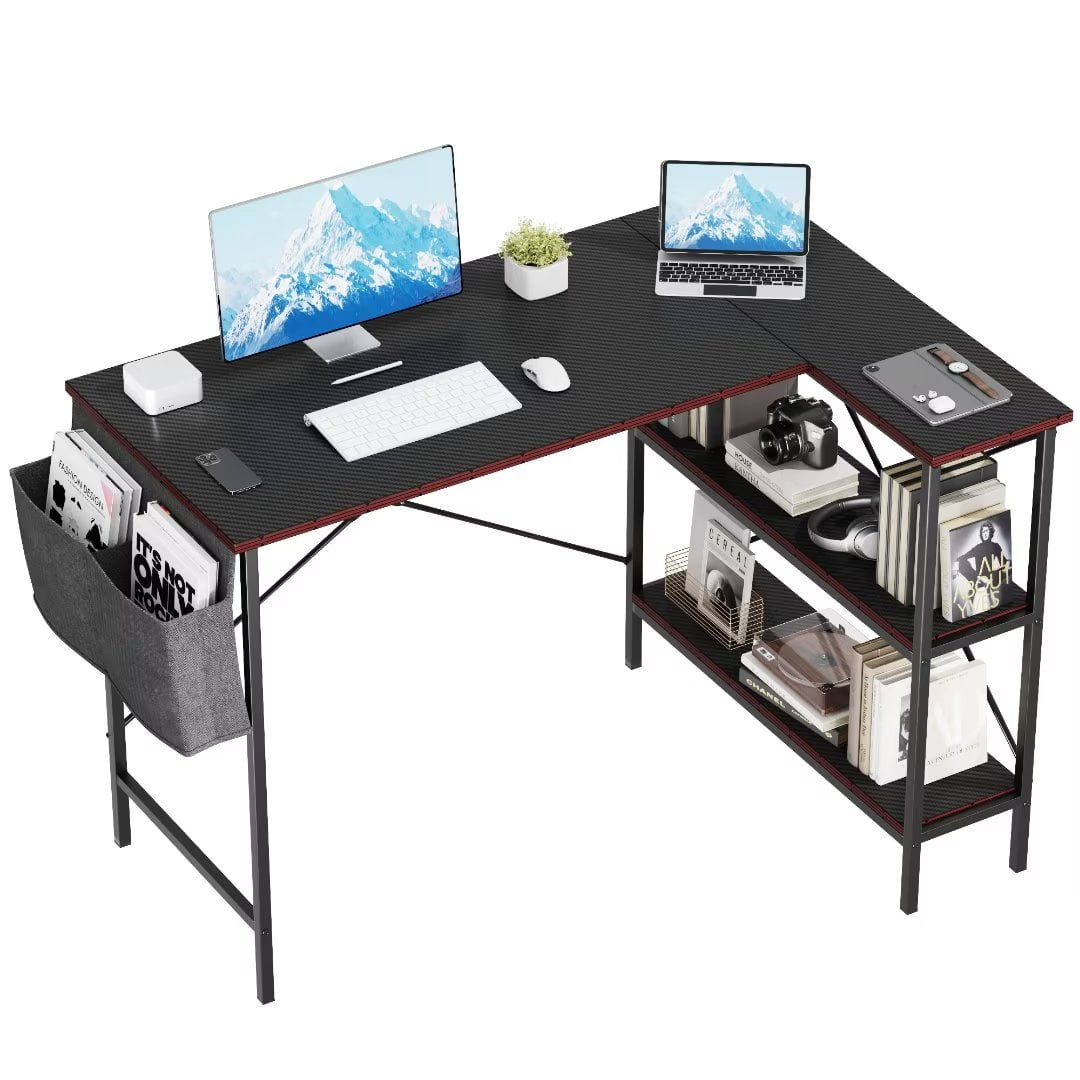 Vineego L Shaped Gaming Desk, 47" Computer Desk with Carbon Fiber