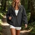 thumbnail image 6 of SETOOFF Women Hooded Windbreaker Jacket, Full Zip Drawstring Hood Elastic Cuff Hem Side Pockets Cropped Lightweight Nylon Windproof Coat Loose Fit Casual Athletic Outerwear, 6 of 9
