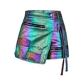 thumbnail image 4 of QHFBli Women's High Waisted Metallic Leather Wrap Mini Skirt Shorts Plus Size Cargo Skort, 4 of 5