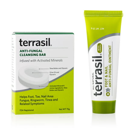 Terrasil® Athlete's Foot & Nail Fungus Treatment 2-Product Ointment MAX Strength and Antifungal Cleansing Bar with All-Natural Activated Minerals® 6X Faster (25gm tube + 75gm