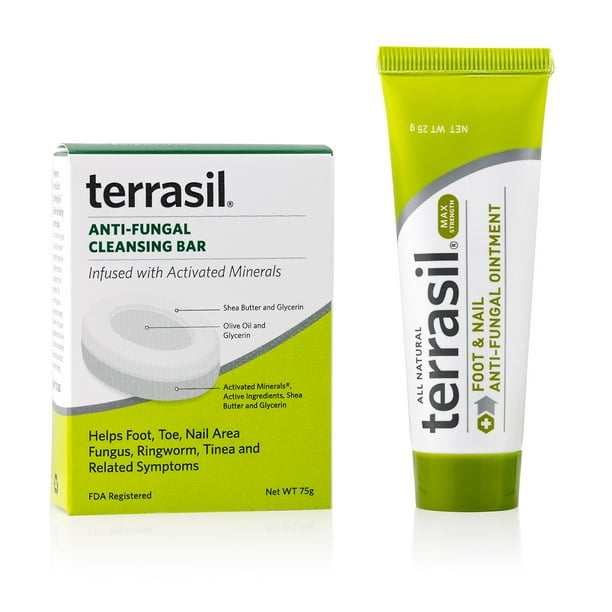 Terrasil Athlete S Foot Nail Fungus Treatment 2 Product Ointment Max Strength And Antifungal Cleansing Bar With All Natural Activated Minerals 6x Faster 25gm Tube 75gm Bar Walmart Com Walmart Com