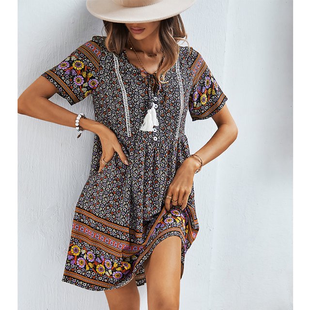 Vestido Estampado,Vestido Estampado De Mujer Vestido De Manga Corta De Vacaciones Vestido Estampado De Mujer Rendimiento Confiable