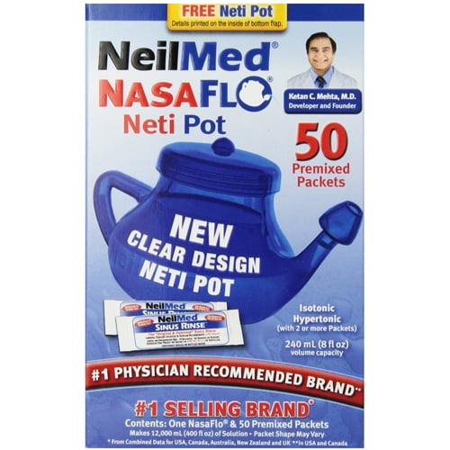 NeilMed NasaFlo Neti Pot (Clear Design) Kit w/ 50 premixed packets –  Natural Health Garden