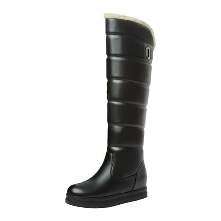 

Womens Flat Heel Zip Shoes Winter Warm Leather Solid Color Knee-high Thick Cotton Boots Summer Winter Cowgirl Cowboy Boots Shoes Western Trendy Rain Snow Weather Hiking Work Boot