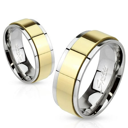 Stainless Steel Two Tone Ring - Spinner Gold IP Two Toned Stainless Steel Ring 6mm Band (SIZE: 5)