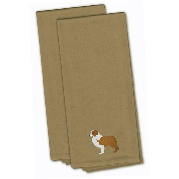 Red Border Collie Tan Embroidered Towel Set of 2
