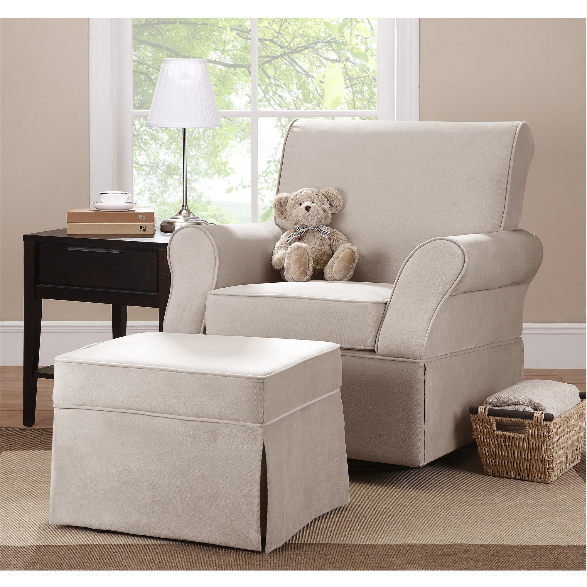 Baby Relax Kelcie Swivel Glider Chair & Ottoman Nursery Set, Beige Microfiber - image 2 of 15