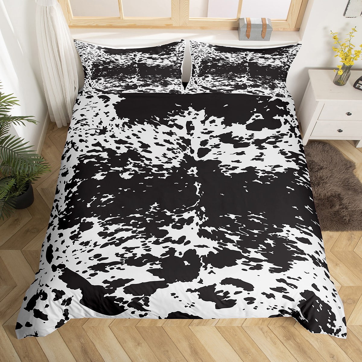 Cow Print Comforter Cover Full Size, Cowhide Duvet Cover for Teens