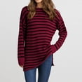 thumbnail image 6 of Baqcunre Womens Sweaters Women's Autumn And Winter Casual Loose Fitting Long Sleeved Round Neck Mid Length Hem With Split Stripe Patchwork Sweater Hoodies For Women Womens Fall Tops Red L, 6 of 7