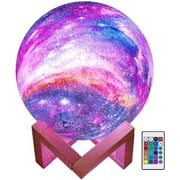 BRIGHTWORLD Moon Lamp Kids Night Light Galaxy Lamp 5.9 inch 16 Colors LED 3D Star Moon Light with Wood Stand, Remote & Touch Control USB Rechargeable Gift for Baby Girls Boys Birthday