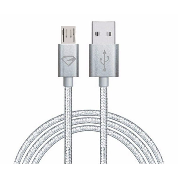 10ft Braided Micro Usb Cable Charger For Android Usb2 0 To Micro Usb Cable Charger Cord For Samsung Htc Motorola Nokia Kindle Mp3 Tablet And More Silver Walmart Com Walmart Com