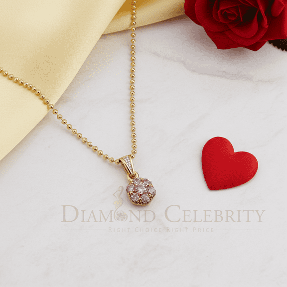Diamond Celebrity's Women's 925 Sterling Silver Yellow1.50 ct VVS 'D' Pink & White Moissanite Floral Pendant
