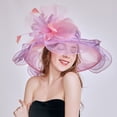 thumbnail image 4 of Yoyauz Women Sun Hat with Mesh Flower Decoration Wide Brim Hat Occasion Event Organza Fancy Church Dress Hat, 4 of 5