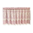thumbnail image 2 of Yomiee Pink Gingham Lace Kitchen Curtain Tier 39.37 x 19.69 in, Checkered Cafe Curtain with Floral Lace Embroidery & Pom Pom Trim, Farmhouse Rod Pocket Short Curtain for Kitchen, Cafe Window, 2 of 6