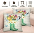 thumbnail image 4 of Spring Summer Outdoor Pillow Cases 20x20 Inch Green Boots with Watercolor Blooming Flowers Pillowcase Farmhouse Square Linen Cushion Cases for Bed Couch Sofa Living Room, Set of 2, 4 of 6